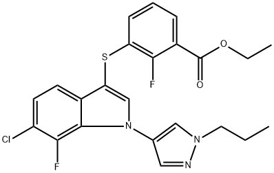 Ácido benzoico, 3-[[6-cloro-7-fluoro-1-(1-propil-1H-pirazol-4-il){ {8}}H-indol-3-il]tio]-2-fluoro-, éster etílico (ACI) Nº CAS: 1782070-73-8