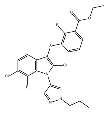 Ácido benzoico, 3-[[2,6-dicloro-7-fluoro-1-(1-propil-1H-pirazol-4-ilo )-1H-indol-3-il]tio]-2-fluoro-, éster etílico (ACI) Nº CAS: 1782070-79-4