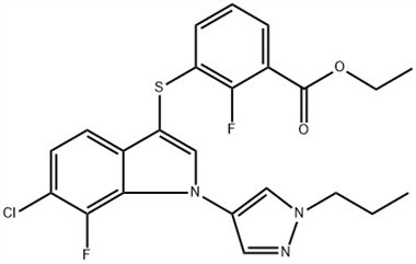 Ácido benzoico, 3-[[6-cloro-7-fluoro-1-(1-propil-1H-pirazol-4-il){ {8}}H-indol-3-il]tio]-2-fluoro-, éster etílico (ACI) Nº CAS: 1782070-73-8